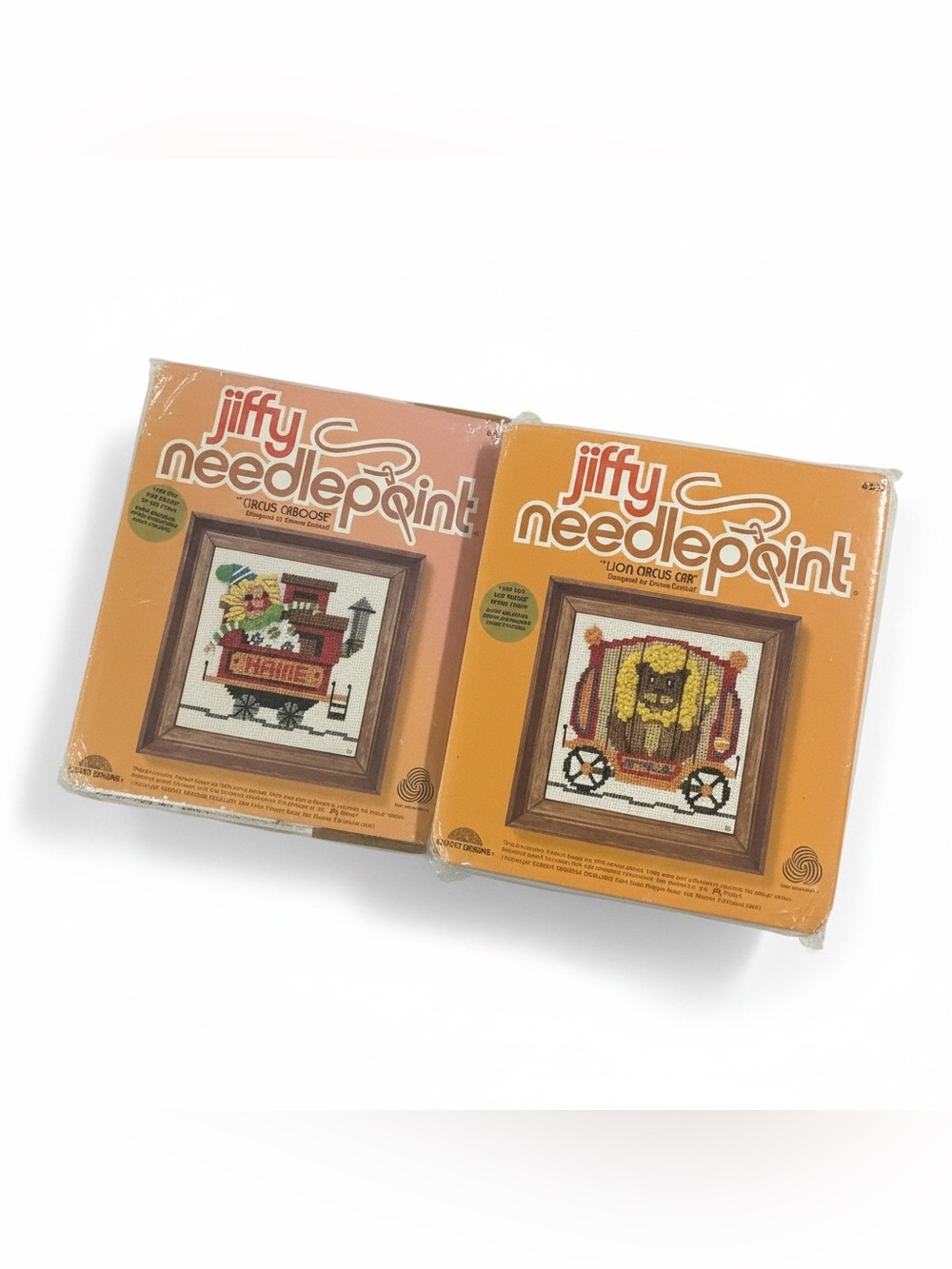 Vintage Jiffy Needlepoint Circus Set Of 2 – Caboose & Lion Circus Car